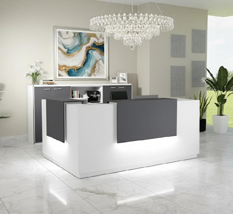 Comptoir d'accueil d'angle avec 2 réhausses Delta - Mobel Linea. - 184, Gauche, Blanc, Oui, Anthracite_3