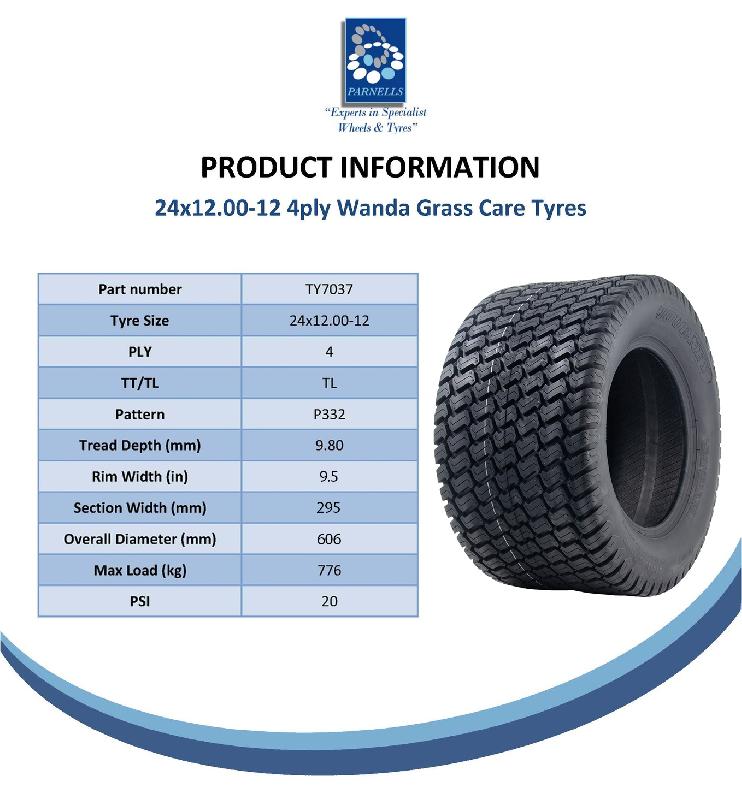 24x12.00-12 Pneu pour tondeuse à gazon 4 plis Multi Turf Grass P332 Wanda (Journey) 776kgs_3