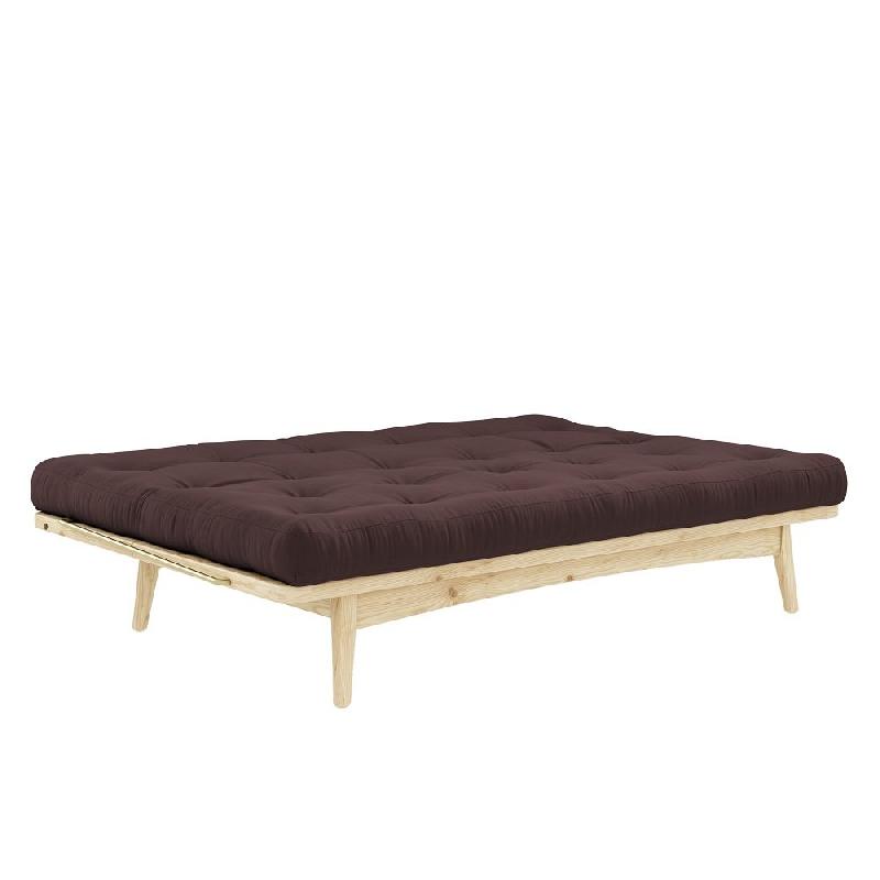 Banquette futon FOLK en pin massif - coloris marron - couchage 130 x 190 cm - design scandinave avec accoudoirs en métal_3