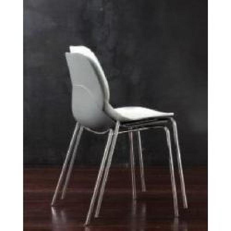 Lot de 4 chaises SHELL METAL design gris - assise polypropylène - piétement acier chromé_3