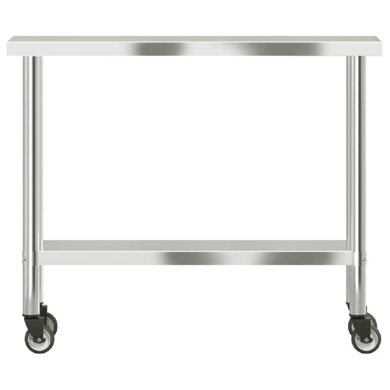 Vidaxl table de travail de cuisine avec roues 110x30x85 cm inox 376461_3