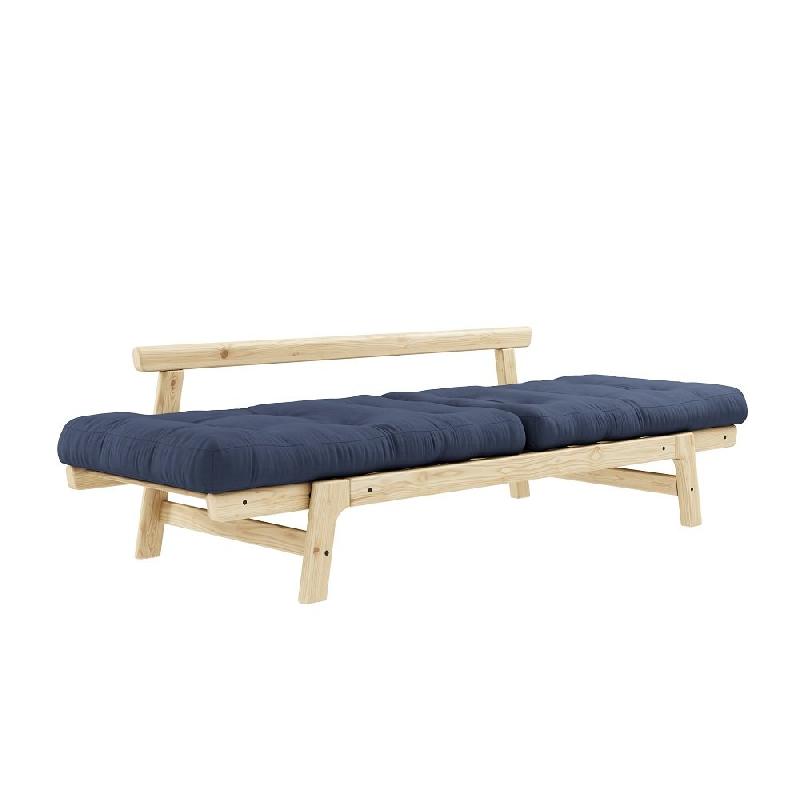 Banquette convertible futon STEP en pin massif - Coloris marine - Couchage 70x200 cm - Design élégant et modulable_3