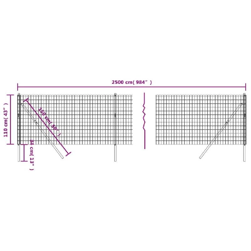 Vidaxl clôture en treillis métallique anthracite 1,1x25 m 154202_3