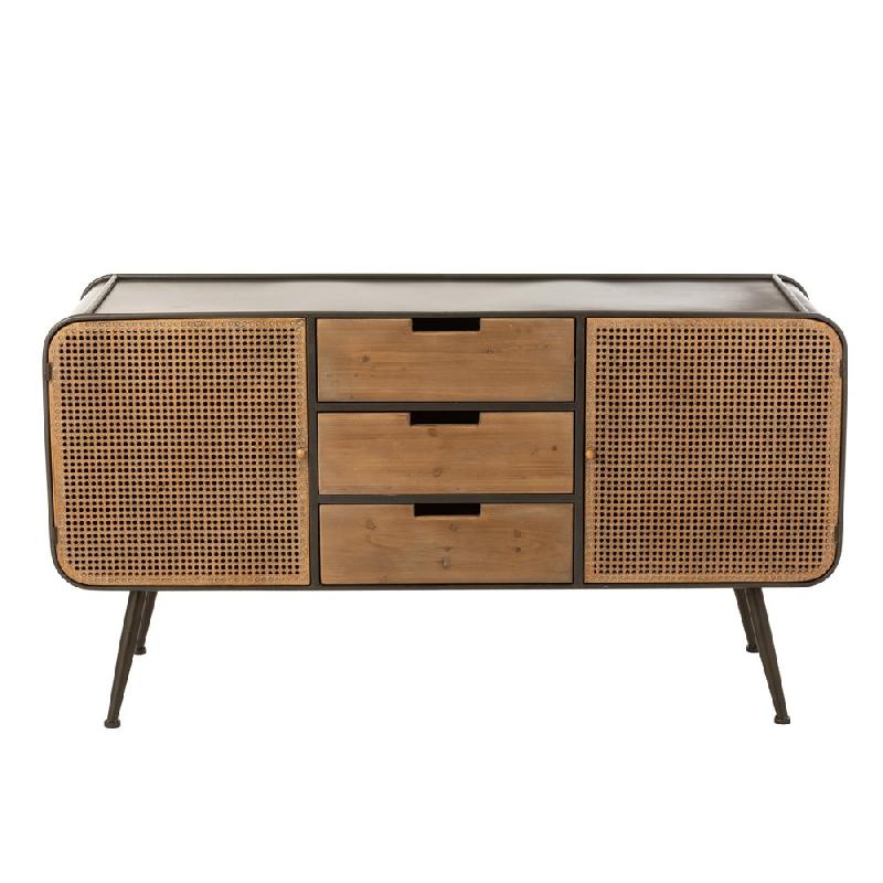 Buffet Tazzy - 2 portes quadrillées, 3 tiroirs en bois massif, métal - L145 x H78 x P45 cm_3