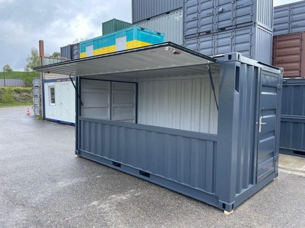 Conteneur bar 15 pieds - Structure acier robuste, plancher bois, grande ouverture frontale_3