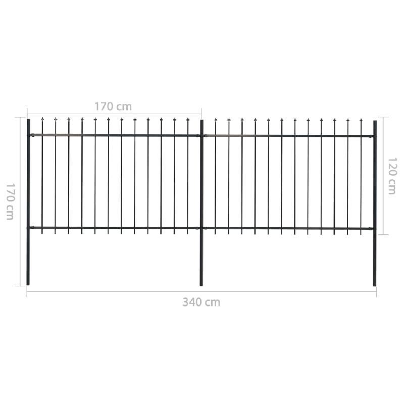 Vidaxl clôture de jardin avec dessus en lance acier 3,4x1,2 m noir 277621_3