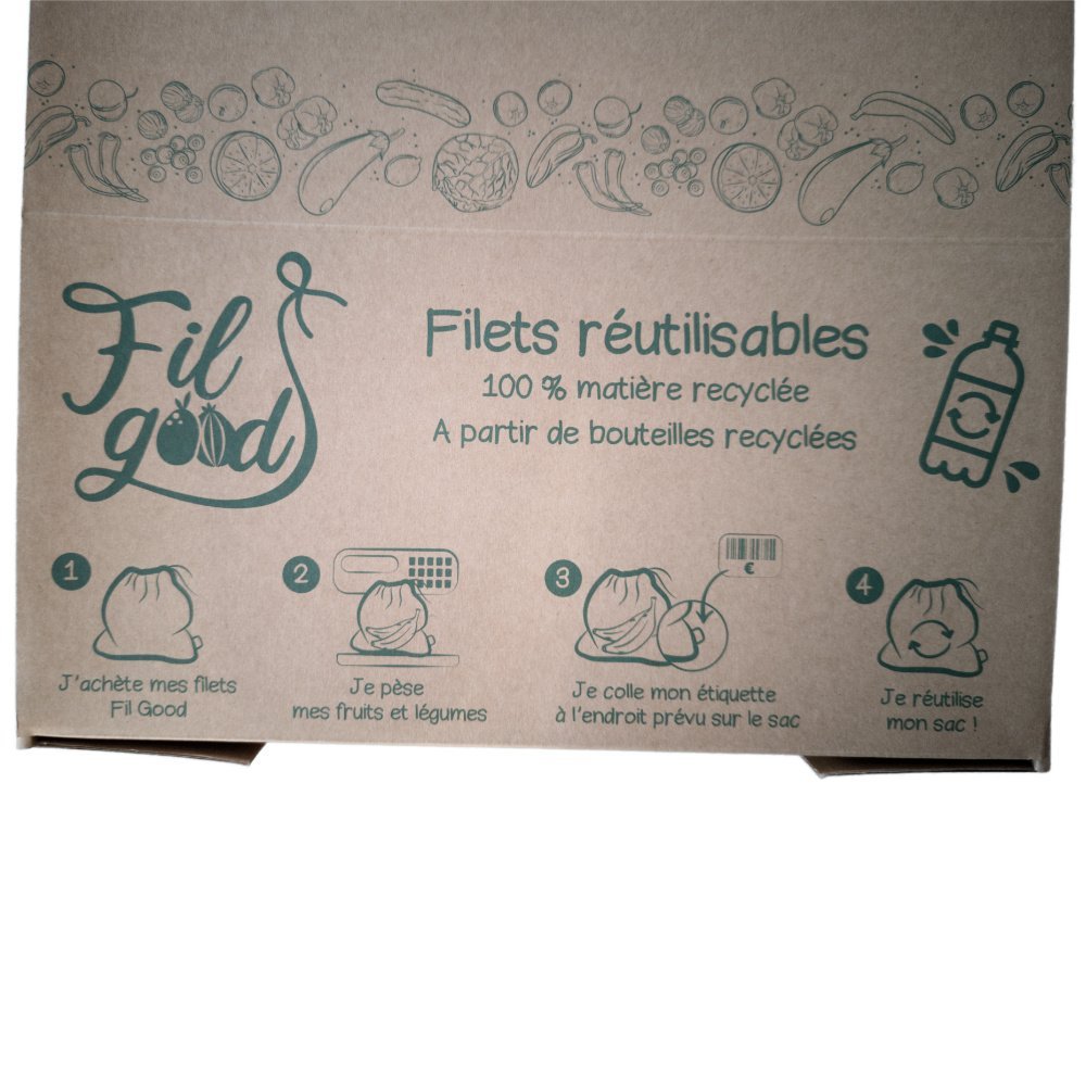 36 packs de 3 filets réutilisables en matière recyclée - 30x35 cm - boîte prête à vendre (108 filets au total)_3