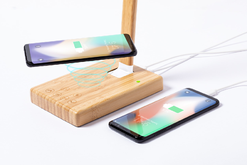 Lampe de bureau multifonctionnelle en bambou - 25 LED, luminosité réglable, chargeur rapide sans fil et port USB_3