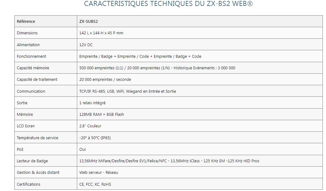 Lecteur d'empreinte digitale puissant - BioStation 2 ZX-BS2 WEB - IP65, écran LCD 2.8″, capteur optique nouvelle génération_3