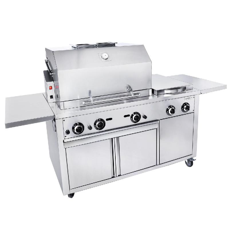 Station de Grill Gaz Professionnelle avec Broche et Cuisinière - Inox AISI 304 - GRSTE3 | GGM_3