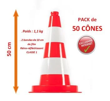 PACK 50 cônes 50 cm non rétro film blanc_3