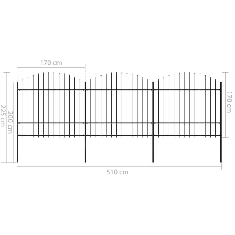 Vidaxl clôture de jardin à dessus en lance acier (1,5-1,75)x5,1 m noir 277741_3