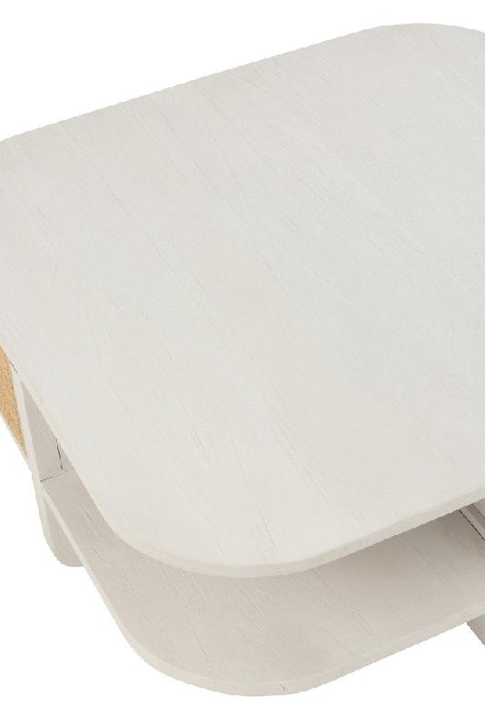 Table basse RARY en bois exotique blanc et rotin naturel - design avec niche de rangement - 50 kg de capacité portante_3