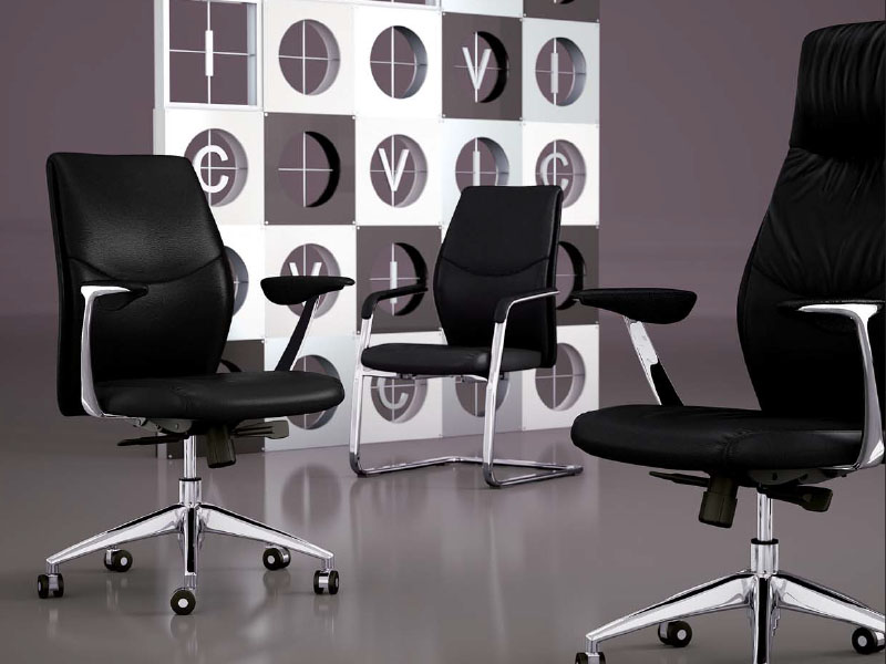 Siège de bureau Koraz - revêtement cuir - mécanisme synchrone 4 positions - accoudoirs aluminium poli_3