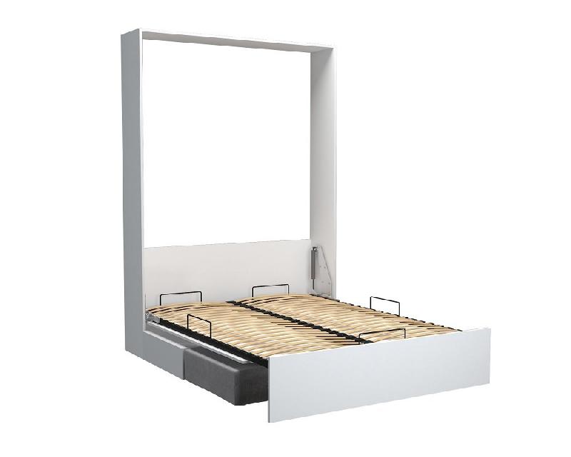 Armoire lit escamotable Dynamo Sofa - Canapé intégré blanc mat et microfibre gris - Couchage 140 x 200 cm_3