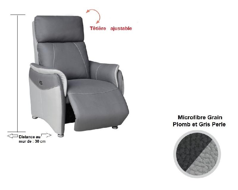 Fauteuil relax électrique Cabries - Zéro Gravité - Microfibre bi-color Plomb et Gris Perle_3