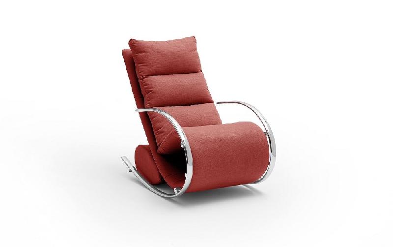 Fauteuil relax Yanis - Tissu rouge - Pouf indépendant - Structure métal - Design chic et confort optimal_3
