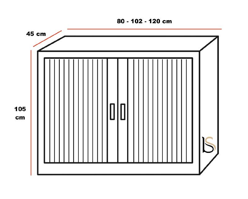 Armoire basse à portes rideaux ton bois - GAPSA - 80, Blanc pastel, Erable  060_3