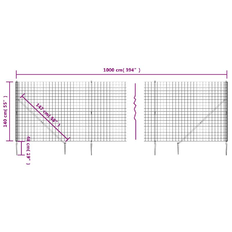 Vidaxl clôture en treillis métallique et piquet d'ancrage vert 1,4x10m 154131_3