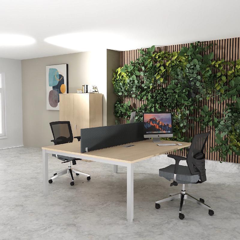 Bureau 2 personnes Tempo avec passe-câbles  - Mobel Linea - 160, Alu, Chêne moyen_0