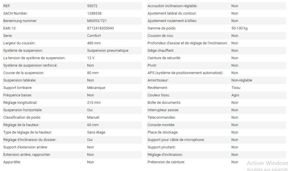 Siège de tracteur - Grammer AG - Compacto W tissu agri - course de la suspension : 80 mm - 55072_3