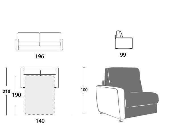 Canapé convertible express 140 cm Norma - Matelas 18 cm - Tissu bleu - Fabrication italienne_3