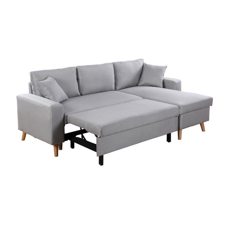Canapé d'angle réversible convertible ARKO - tissu gris clair avec coffre de rangement et coussins d'appoint_3