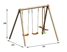 Darifou - portique bois 2,30 m avec 3 agrès pour 4 enfants, fabrication française, balançoires réglables_3