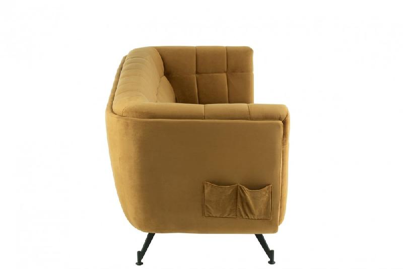 Canapé lounge Marianah ocre - style contemporain en velours capitonné - L207 x H78 x P82 cm_3