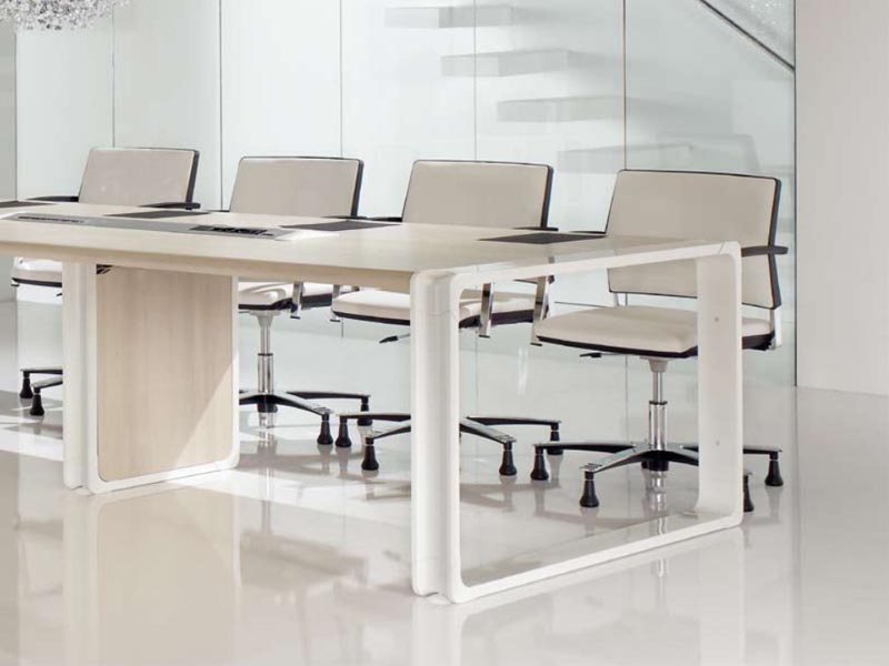 Siège de réunion Dexto - piètement fixe avec patins - en simili-cuir blanc_3