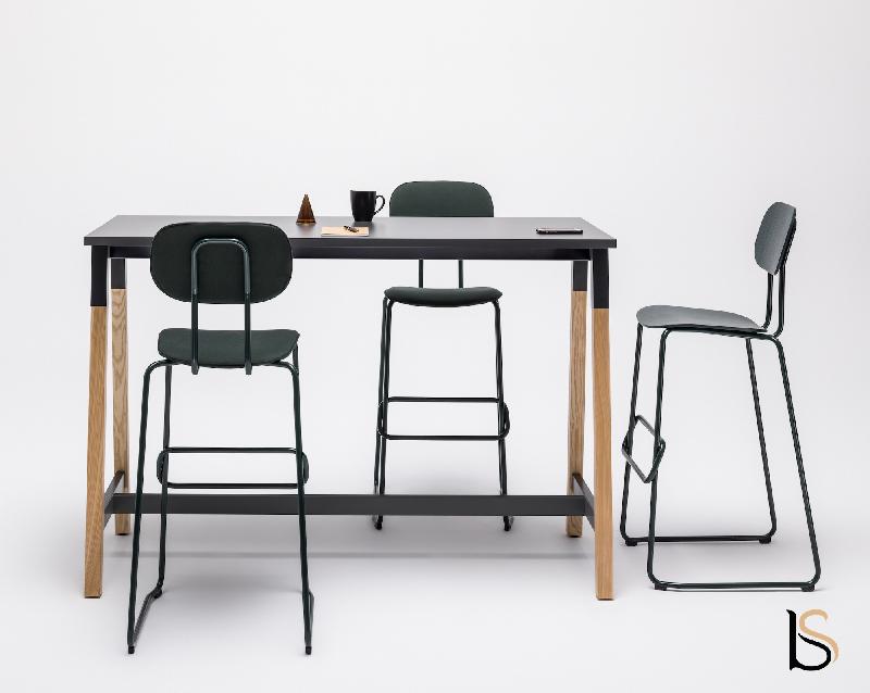 Table haute avec pieds en bois - MDD - Anthracite, 180 x 70 cm_3