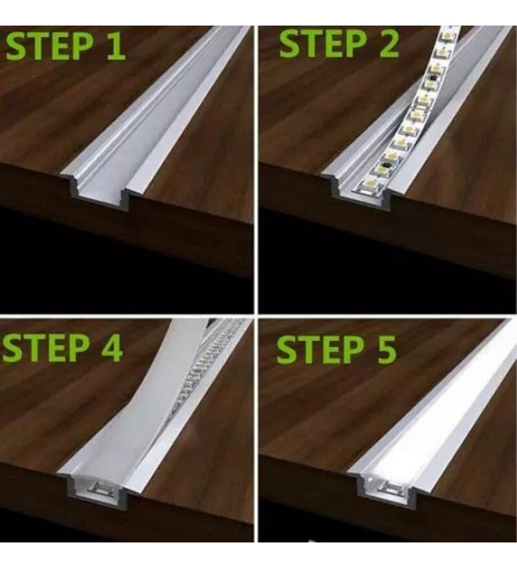 Profilé aluminium encastré 2m avec diffuseur opale - Référence PROFALENC_3