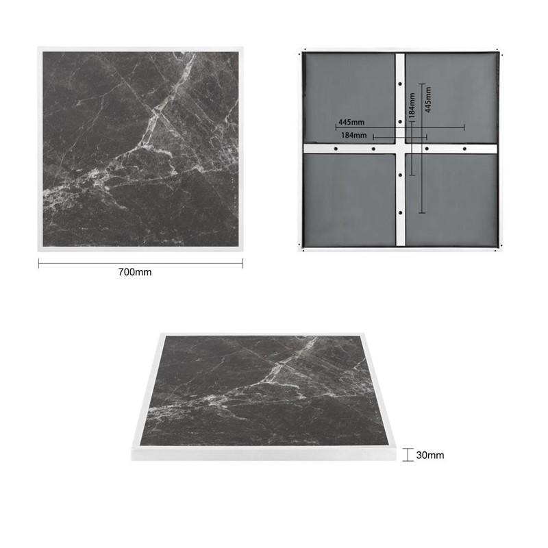 Plateau de table extérieur carré en verre trempé effet granit foncé bord blanc 700 mm | Bolero - FU516_3