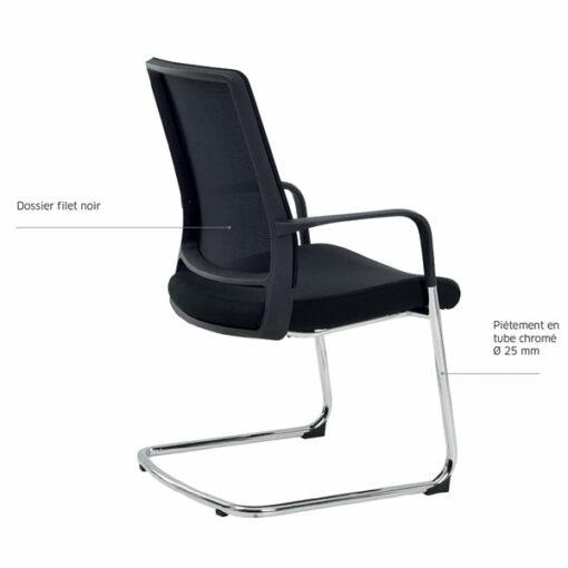 Chaise visiteur Edwin Sitek neuf - dossier ergonomique en filet noir - assise en tissu noir - structure en acier chromé - produit haut de gamme_3