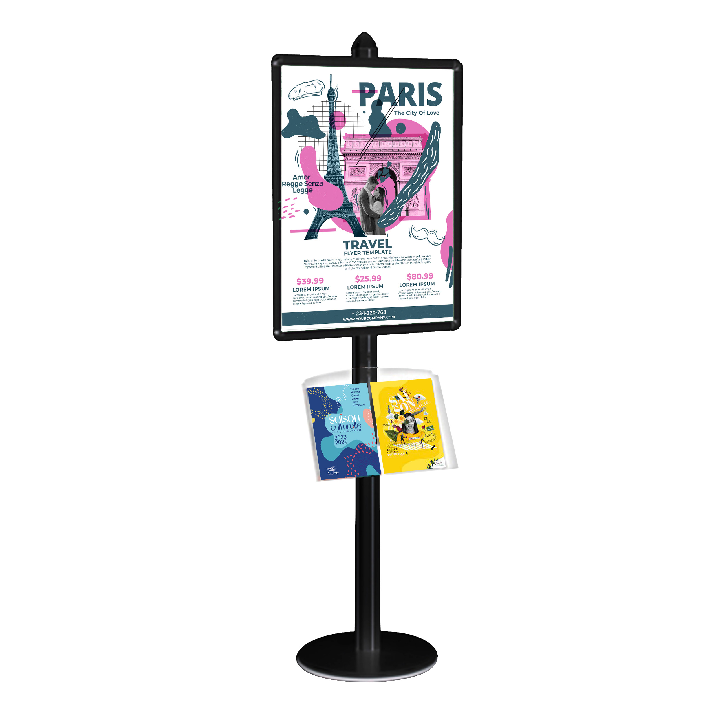 Présentoir Visual-Displays® gris - 1 cadre 60x80 cm et 1 étagère inclinée Plexiglass - Réf : 214601_3
