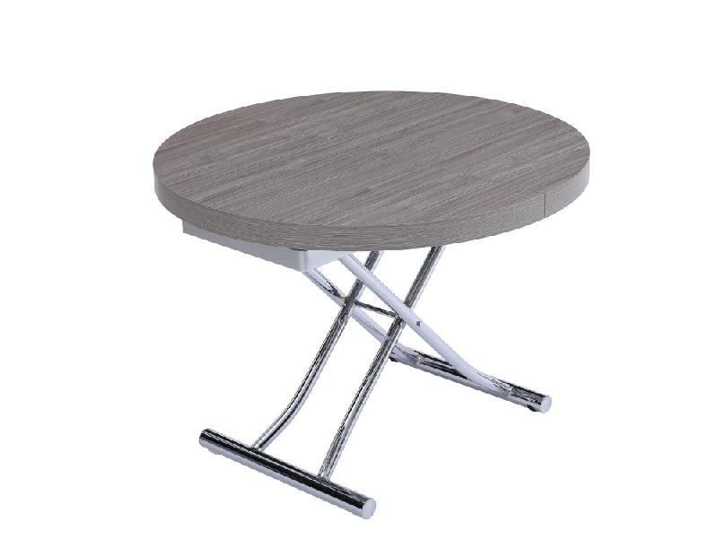 Table basse ronde relevable et extensible SATURNA en chêne gris - Diamètre 105 cm - Plateau extensible à 135 cm_3