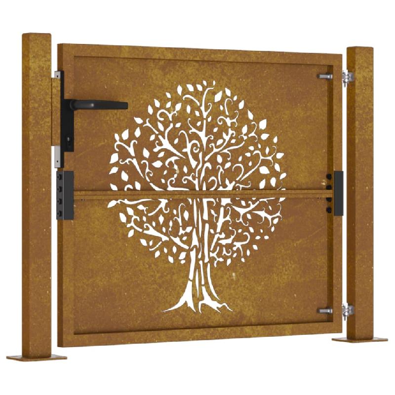 Vidaxl portail de jardin 105x105 cm acier corten conception de l'arbre 153161_3
