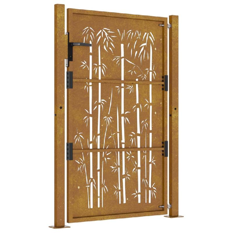Vidaxl portail de jardin 105x155 cm acier corten design de bambou 153187_3