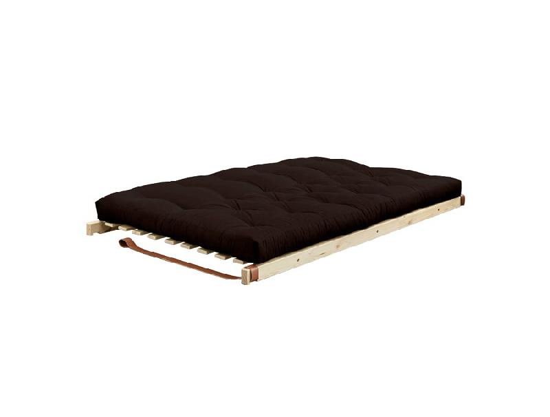 Banquette futon JUMP en pin massif - Coloris marron - Couchage 130 x 202 cm - Design scandinave avec lanières en cuir_3