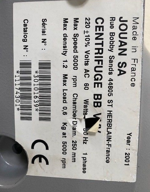 Centrifugeuse de laboratoire d'occasion Jouan BB VVV - Référence P2209-1883_3