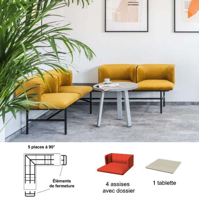 Ahora - Système flexible pour accueil et espaces d'attente avec coussins, tablettes et étagères_3