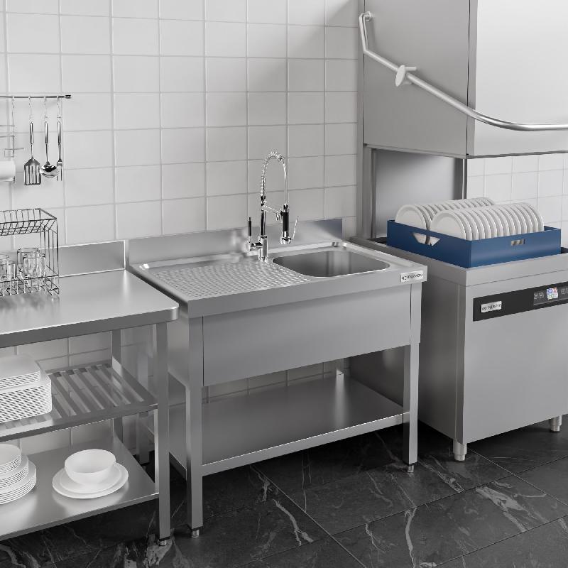 Plonge inox 1 bac avec égouttoir et étagère - P 700 mm - 1400 mm bac à droite_3
