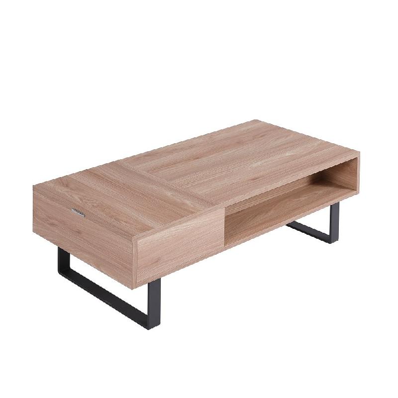 Table basse relevable HAPPY 120x60 cm - Mélaminé chêne avec double plateau et niche de rangement_3