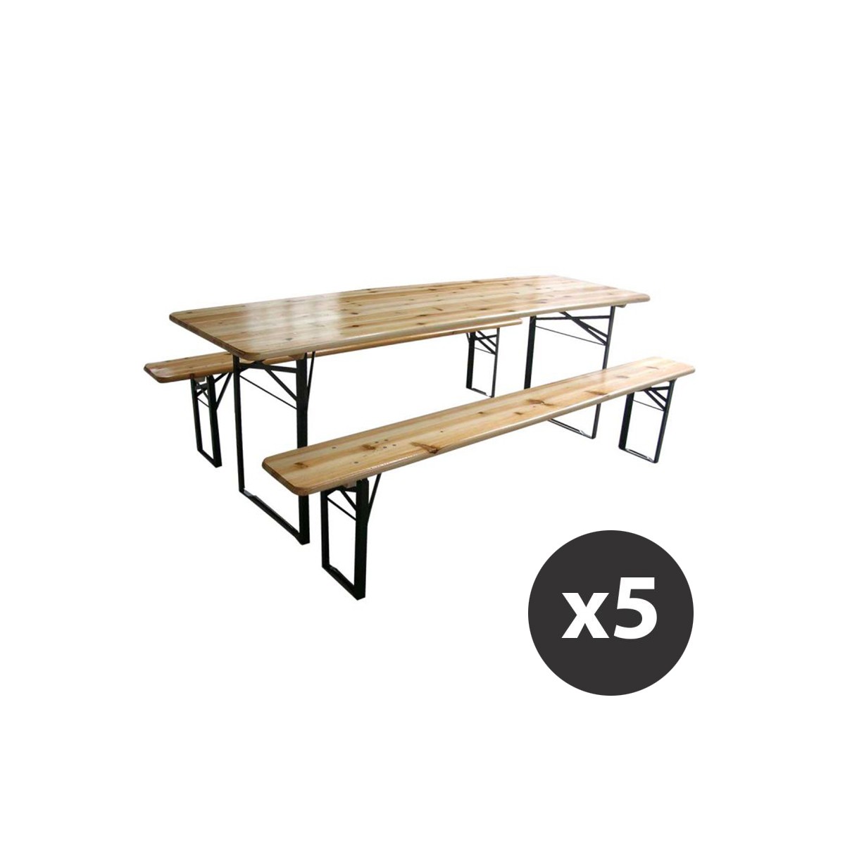 Table et bancs pliants en bois brasserie 220 cm - lot de 5 ensembles pour usage intérieur et extérieur_3