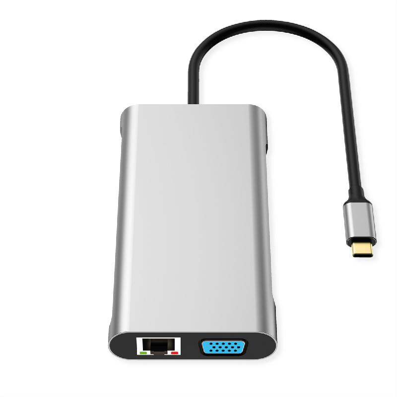VALUE Station d'accueil USB type C, 2x HDMI (4K60 et 4K30), 1x DP 4K60, 1x VGA, 1x Gb Ethernet, 2x USB C, 2x USB A (3.2 Gen1 et USB 2.0, 1x type C PD_3