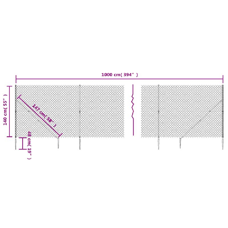 Vidaxl clôture à mailles losangées avec piquet d'ancrage vert 1,4x10 m 153923_3