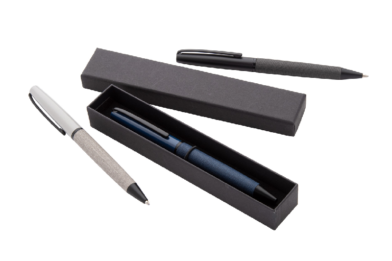 Stylo à bille twist en métal - Corps en PU avec parties noires - Encre bleue - Avec boîte cadeau noire_3