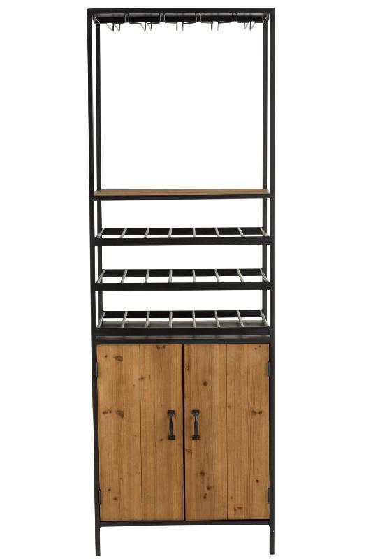 Armoire bouteilles et verres 2 portes FAKY - métal noir et bois naturel - design industriel - L60 x H180 x P42,5 cm_3