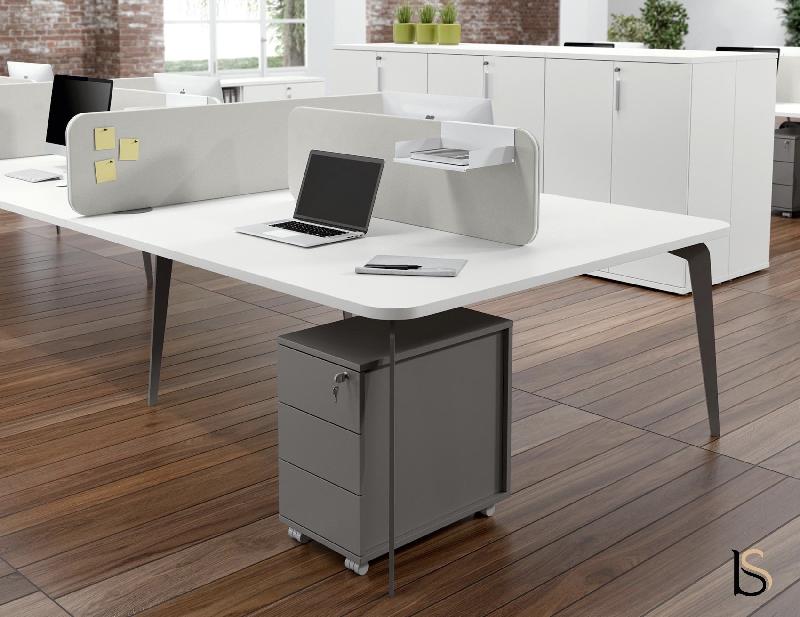 Bureau bench 6 personnes Blade - Alea - Non, Blanc, 360_3