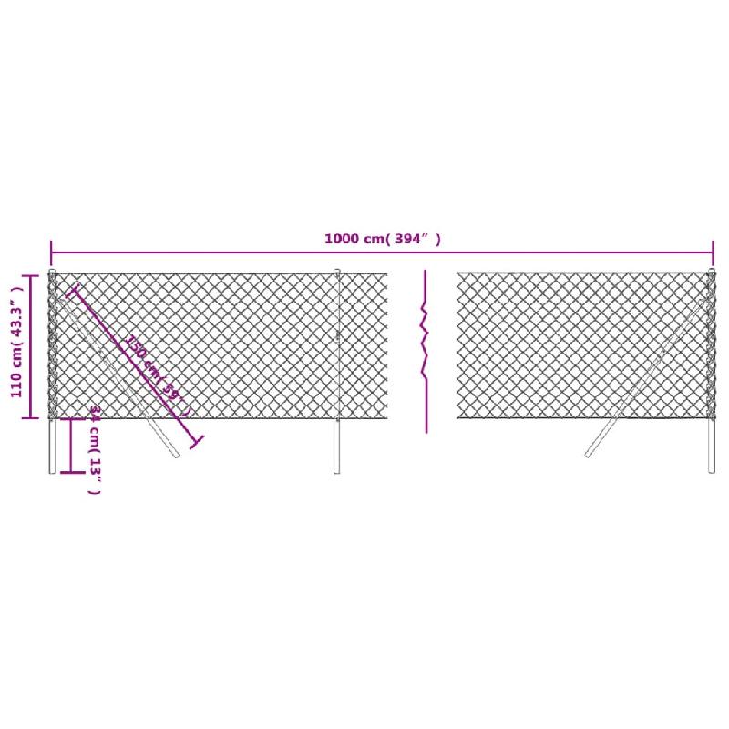 Vidaxl clôture à mailles losangées anthracite 1,1x10 m 153954_3